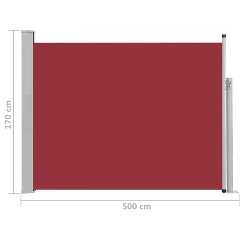 Sammenrullelig sidemarkise til terrassen 170 x 500 cm rød
