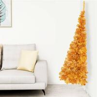Kunstigt halvt juletræ med juletræsfod 180 cm PVC guldfarve