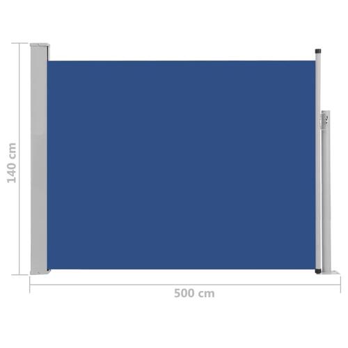 Sammenrullelig sidemarkise til terrassen 140 x 500 cm blå