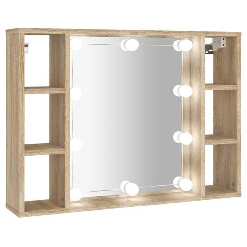 Spejlskab med LED-lys 76x15x55 cm sonoma-eg