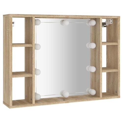 Spejlskab med LED-lys 76x15x55 cm sonoma-eg