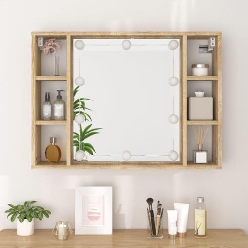 Spejlskab med LED-lys 76x15x55 cm sonoma-eg