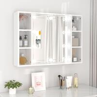 Spejlskab med LED-lys 76x15x55 cm hvid højglans
