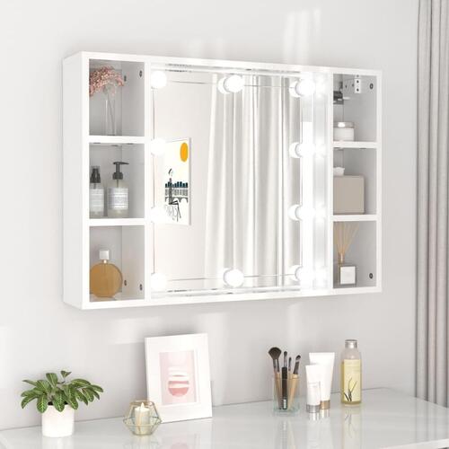 Spejlskab med LED-lys 76x15x55 cm hvid højglans