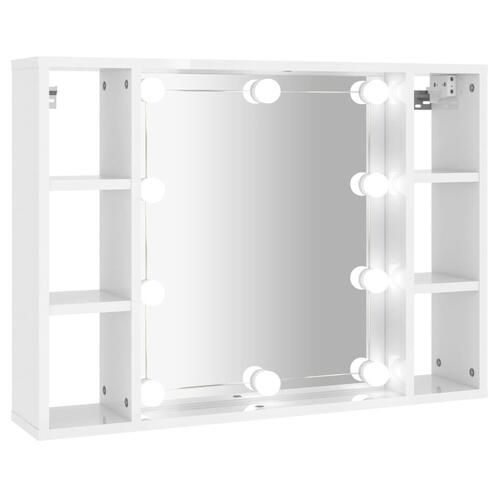 Spejlskab med LED-lys 76x15x55 cm hvid højglans