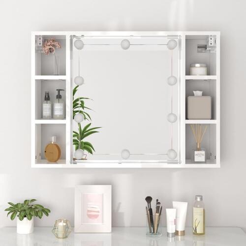 Spejlskab med LED-lys 76x15x55 cm hvid højglans