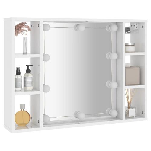 Spejlskab med LED-lys 76x15x55 cm hvid højglans