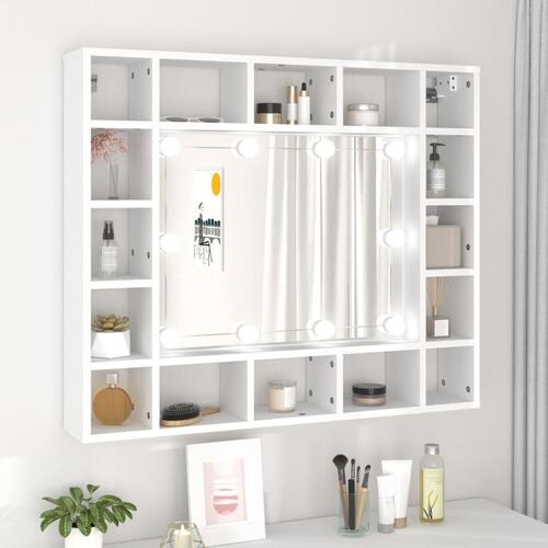 Spejlskab med LED-lys 91x15x76,5 cm hvid