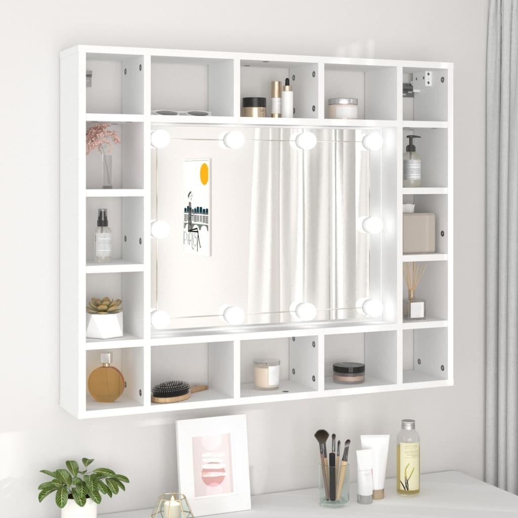 Spejlskab med LED-lys 91x15x76,5 cm hvid