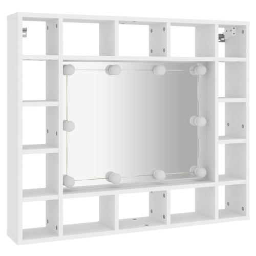 Spejlskab med LED-lys 91x15x76,5 cm hvid
