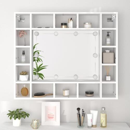 Spejlskab med LED-lys 91x15x76,5 cm hvid