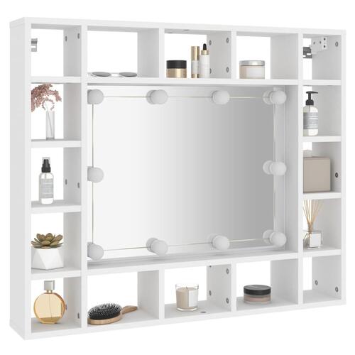 Spejlskab med LED-lys 91x15x76,5 cm hvid
