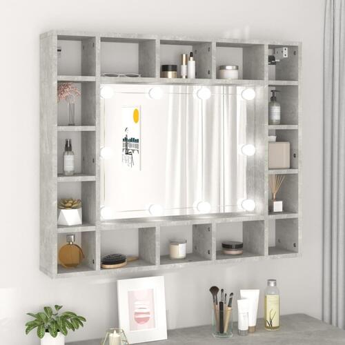 Spejlskab med LED-lys 91x15x76,5 cm betongrå