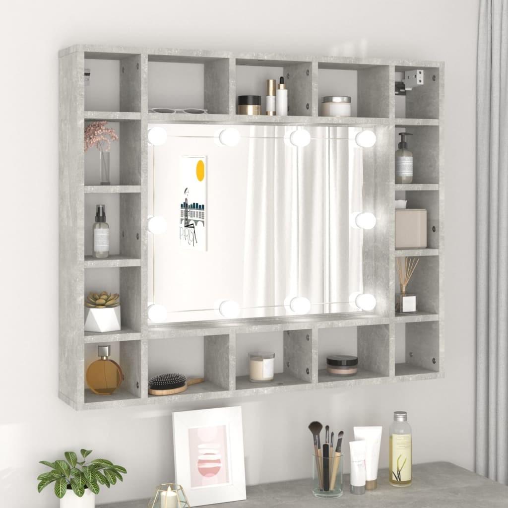 Spejlskab med LED-lys 91x15x76,5 cm betongrå