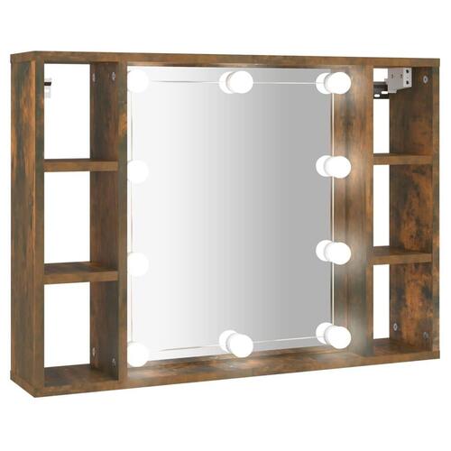 Spejlskab med LED-lys 76x15x55 cm røget egetræsfarve
