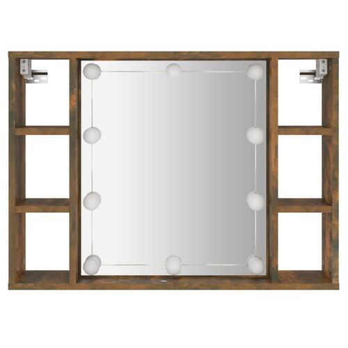 Spejlskab med LED-lys 76x15x55 cm røget egetræsfarve