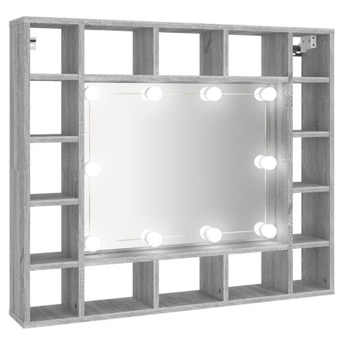 Spejlskab med LED-lys 91x15x76,5 cm grå sonoma-eg