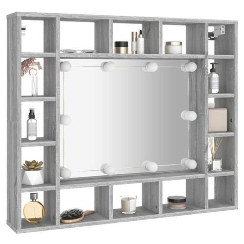 Spejlskab med LED-lys 91x15x76,5 cm grå sonoma-eg