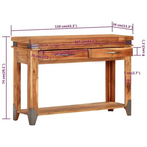 Konsolbord 110x34x74 cm massivt akacietræ
