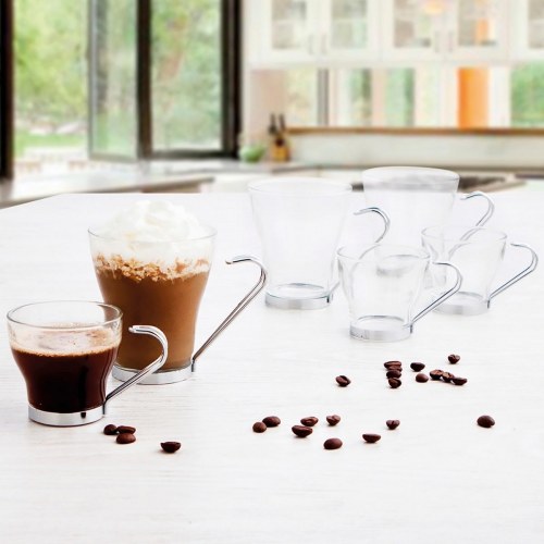Supreme kaffekopper - glas/stål, 110 ml, 3 stk.