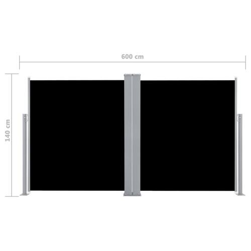 Sammenrullelig sidemarkise 140 x 600 cm sort