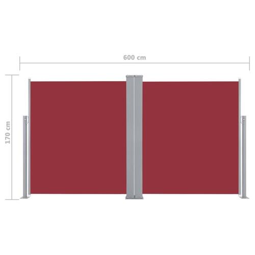 Sammenrullelig sidemarkise 170 x 600 cm rød