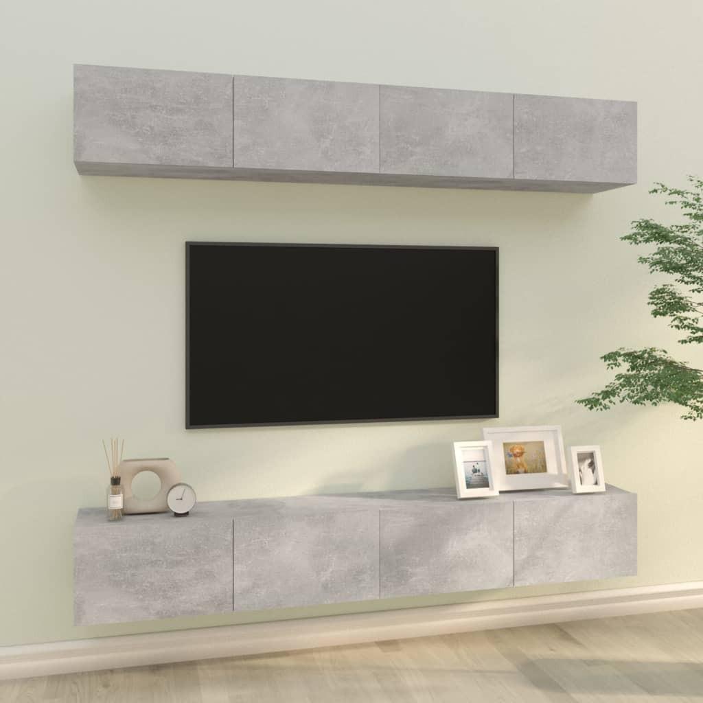 Væghængte tv-skabe 4 stk. 100x30x30 cm betongrå