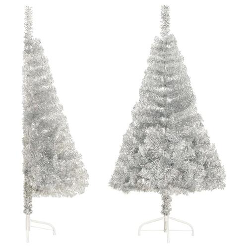 Kunstigt halvt juletræ med juletræsfod 150 cm PVC sølvfarvet