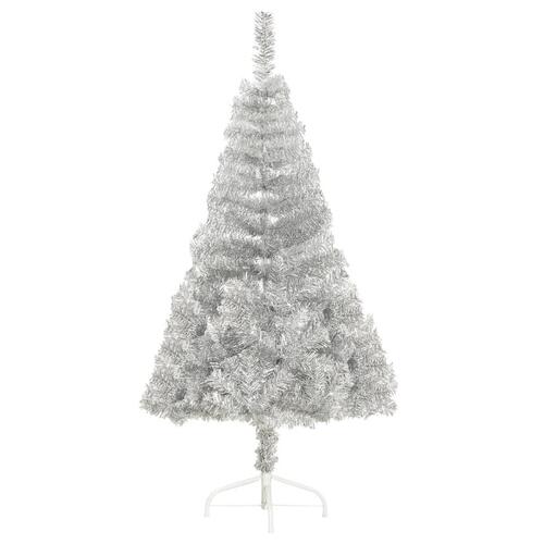 Kunstigt halvt juletræ med juletræsfod 150 cm PVC sølvfarvet