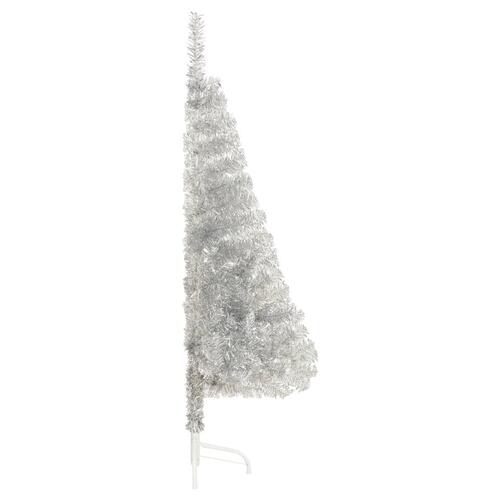 Kunstigt halvt juletræ med juletræsfod 150 cm PVC sølvfarvet