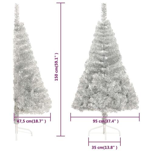 Kunstigt halvt juletræ med juletræsfod 150 cm PVC sølvfarvet