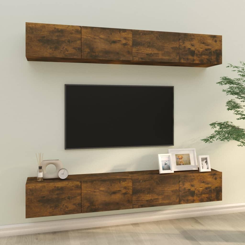 Væghængte tv-skabe 4 stk. 100x30x30 cm røget egetræsfinish