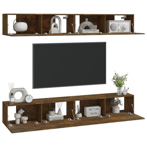 Væghængte tv-skabe 4 stk. 100x30x30 cm røget egetræsfinish