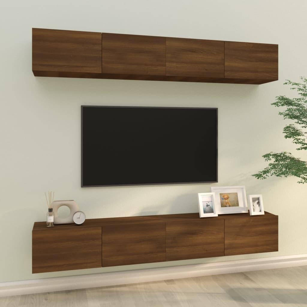 Væghængte tv-skabe 4 stk. 100x30x30 cm brun egetræsfarve