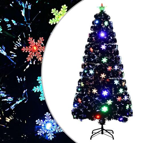 Juletræ med LED-snefnug 150 cm fiberoptik sort