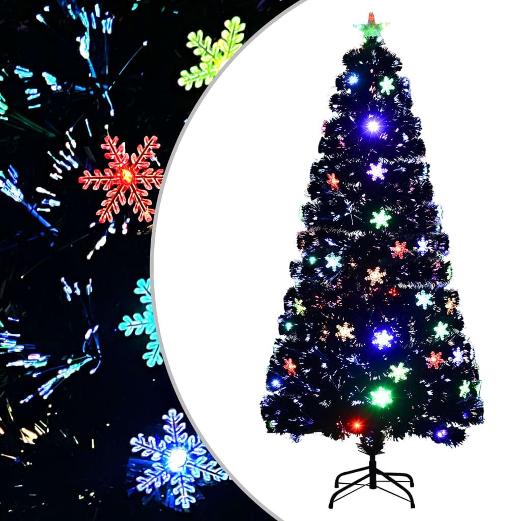 Juletræ med LED-snefnug 150 cm fiberoptik sort