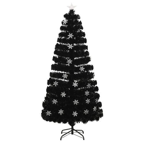 Juletræ med LED-snefnug 150 cm fiberoptik sort