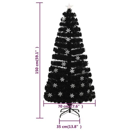 Juletræ med LED-snefnug 150 cm fiberoptik sort