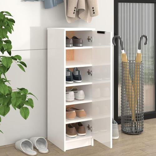 Skoskab 30x35x100 cm konstrueret træ hvid højglans