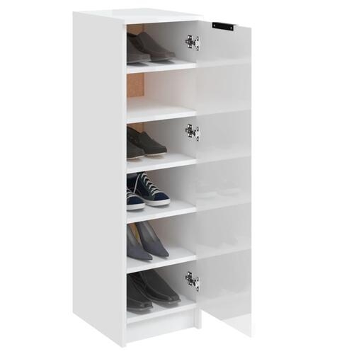 Skoskab 30x35x100 cm konstrueret træ hvid højglans