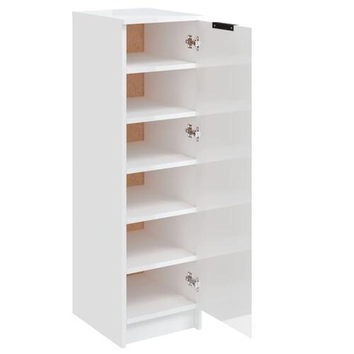Skoskab 30x35x100 cm konstrueret træ hvid højglans