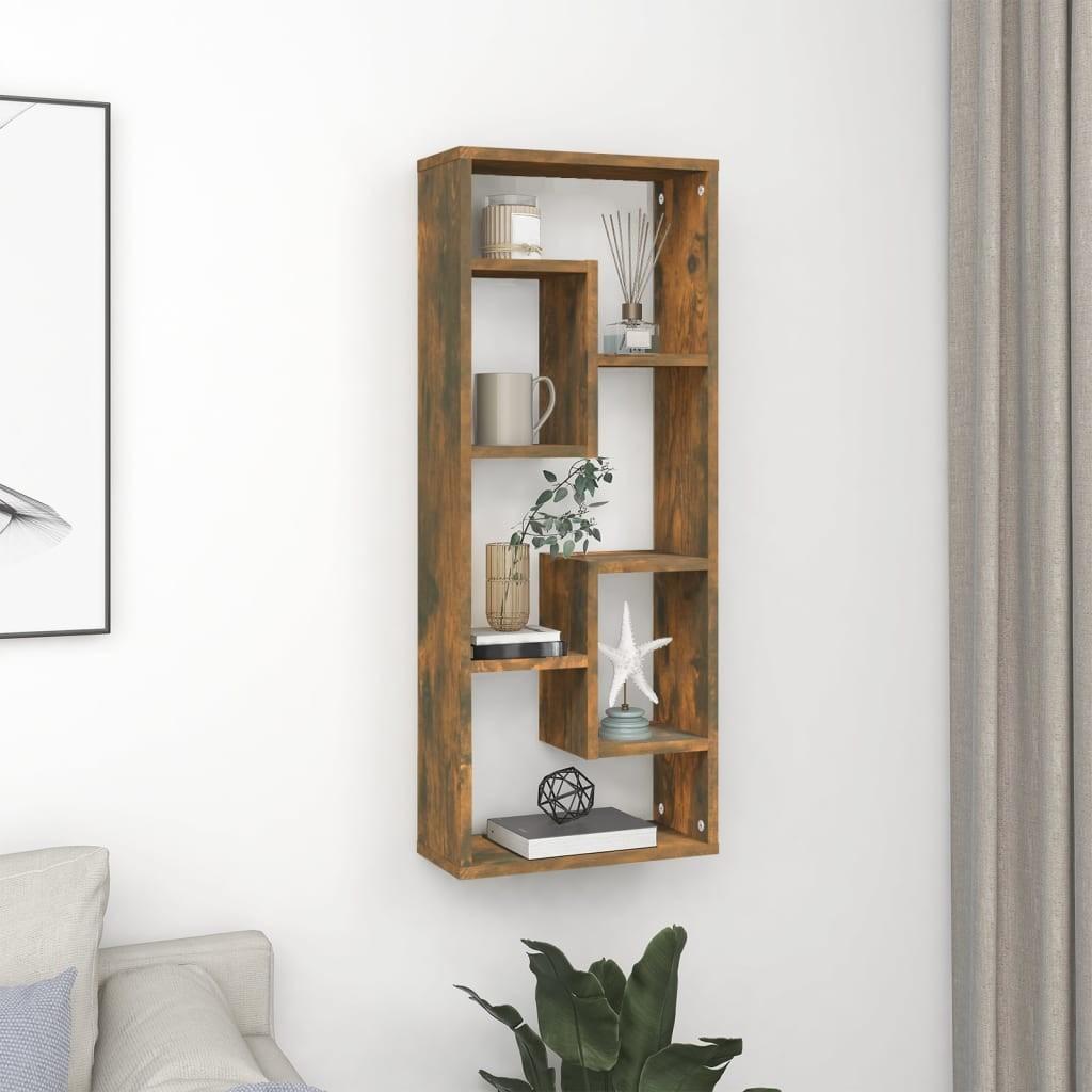 Væghylde 36x16x90 cm konstrueret træ røget egetræsfinish