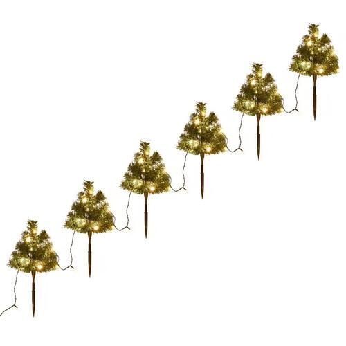Juletræer til havesti 6 stk. med LED-lys 45 cm PVC varm hvid