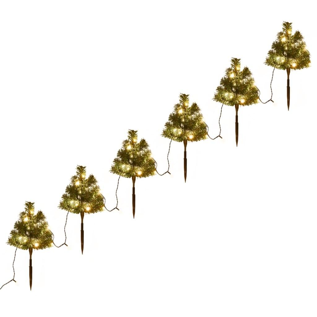 Juletræer til havesti 6 stk. med LED-lys 45 cm PVC varm hvid