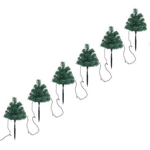 Juletræer til havesti 6 stk. med LED-lys 45 cm PVC varm hvid