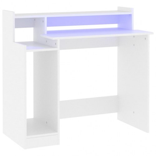 Skrivebord med LED-lys - 97 × 45 × 90 cm, hvidt konstrueret træ