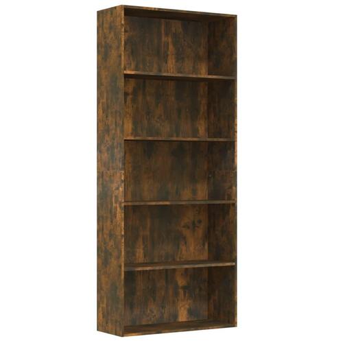 Bogreol m. 5 hylder 80x30x189 cm konstrueret træ røget egetræ