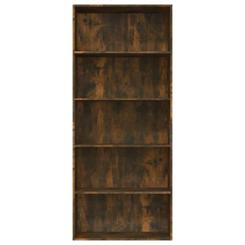Bogreol m. 5 hylder 80x30x189 cm konstrueret træ røget egetræ