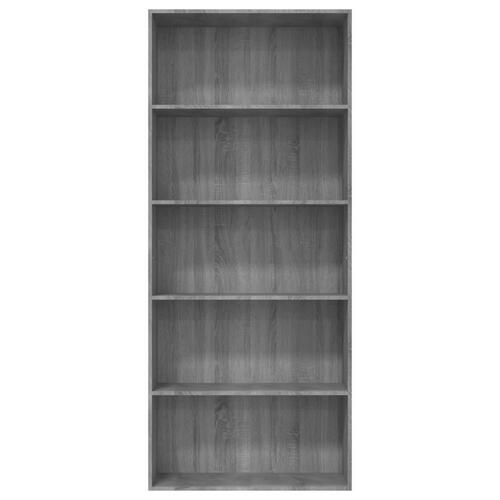 Bogreol m. 5 hylder 80x30x189 cm konstrueret træ grå sonoma