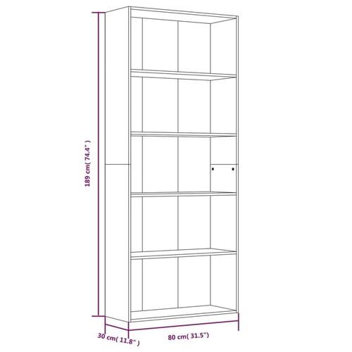 Bogreol m. 5 hylder 80x30x189 cm konstrueret træ grå sonoma